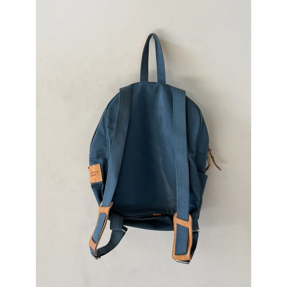 JON HART Genuine Leather Blue Coated Canvas Unisex Backpack KRE $260